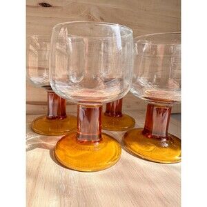 Italian Amber glass 70S, Kitchen decoration, set of 4 amber colored glasses